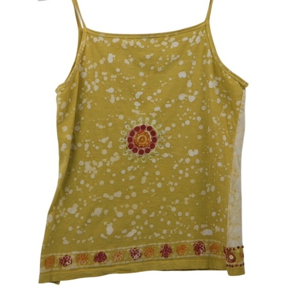 Funky People Yellow Batik Boho Beaded Sequin Camisole Tank Top Cotton Sz Large - Picture 5 of 10